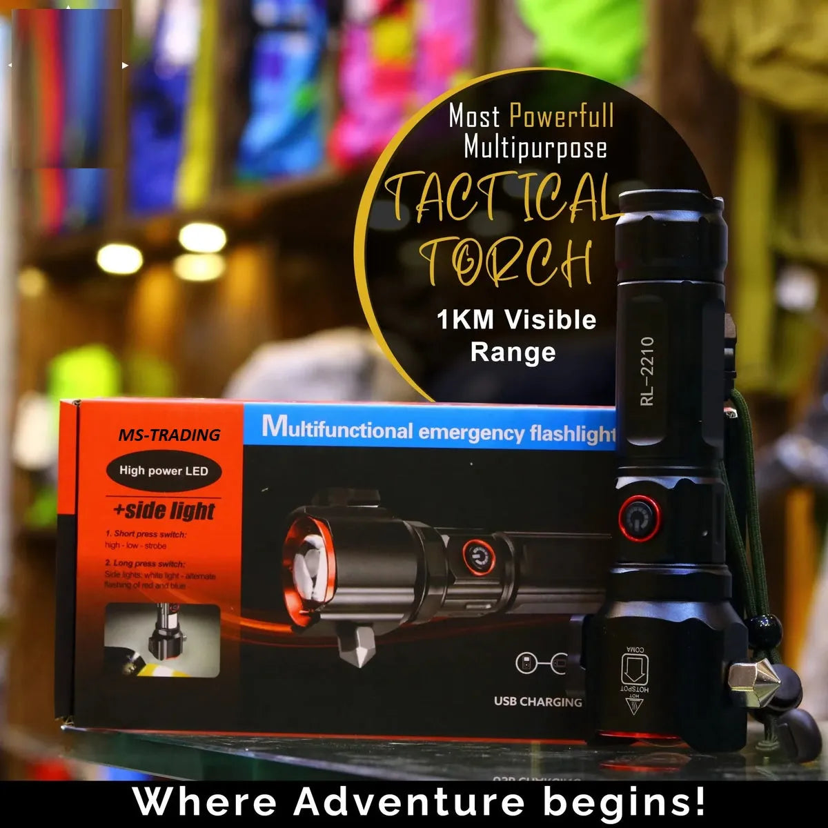 Super 8800mah Powerful 2-in-1 Emergency Flashlight & Charging Bank Waterproof LED Powerful Torch High Power Long Distance 1 km(1000 Meter Long Range) High Battery Back up Water Resistance Rechargeable