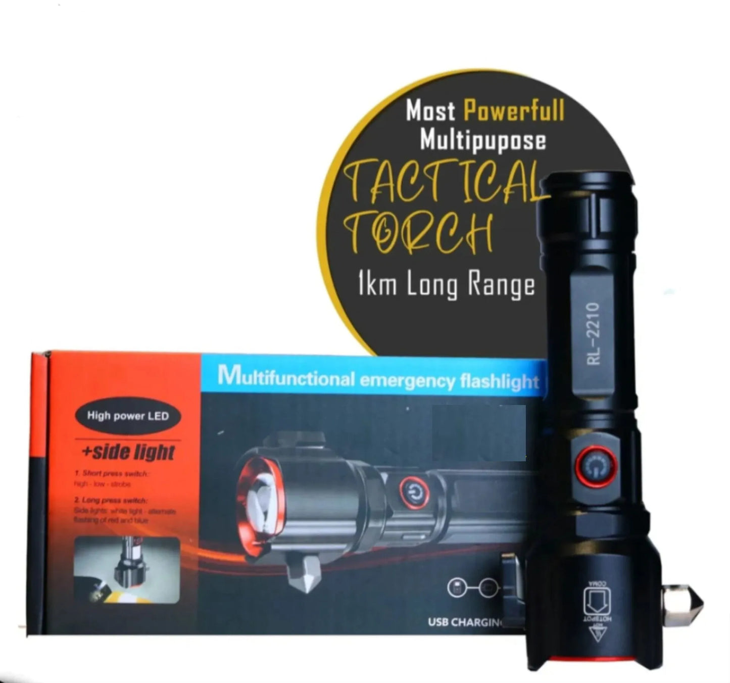 Super 8800mah Powerful 2-in-1 Emergency Flashlight & Charging Bank Waterproof LED Powerful Torch High Power Long Distance 1 km(1000 Meter Long Range) High Battery Back up Water Resistance Rechargeable
