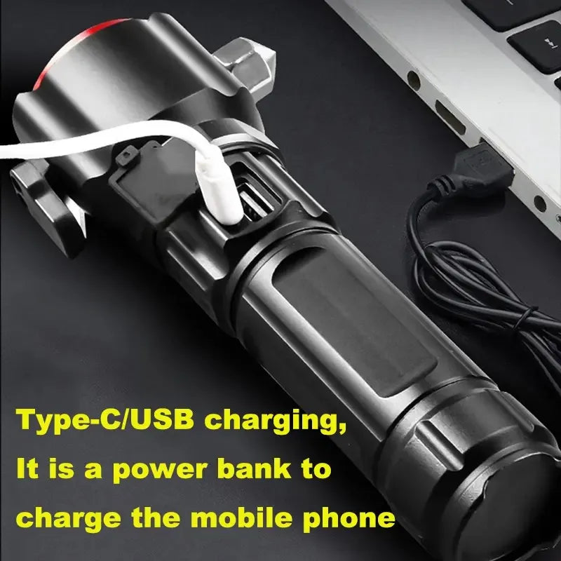 Super 8800mah Powerful 2-in-1 Emergency Flashlight & Charging Bank Waterproof LED Powerful Torch High Power Long Distance 1 km(1000 Meter Long Range) High Battery Back up Water Resistance Rechargeable
